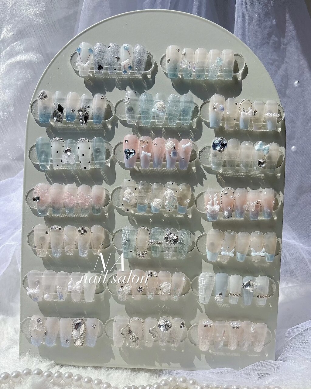サンプルチップ展示 ブルーグラデ ちゅるん 3Dフラワー ビジュー